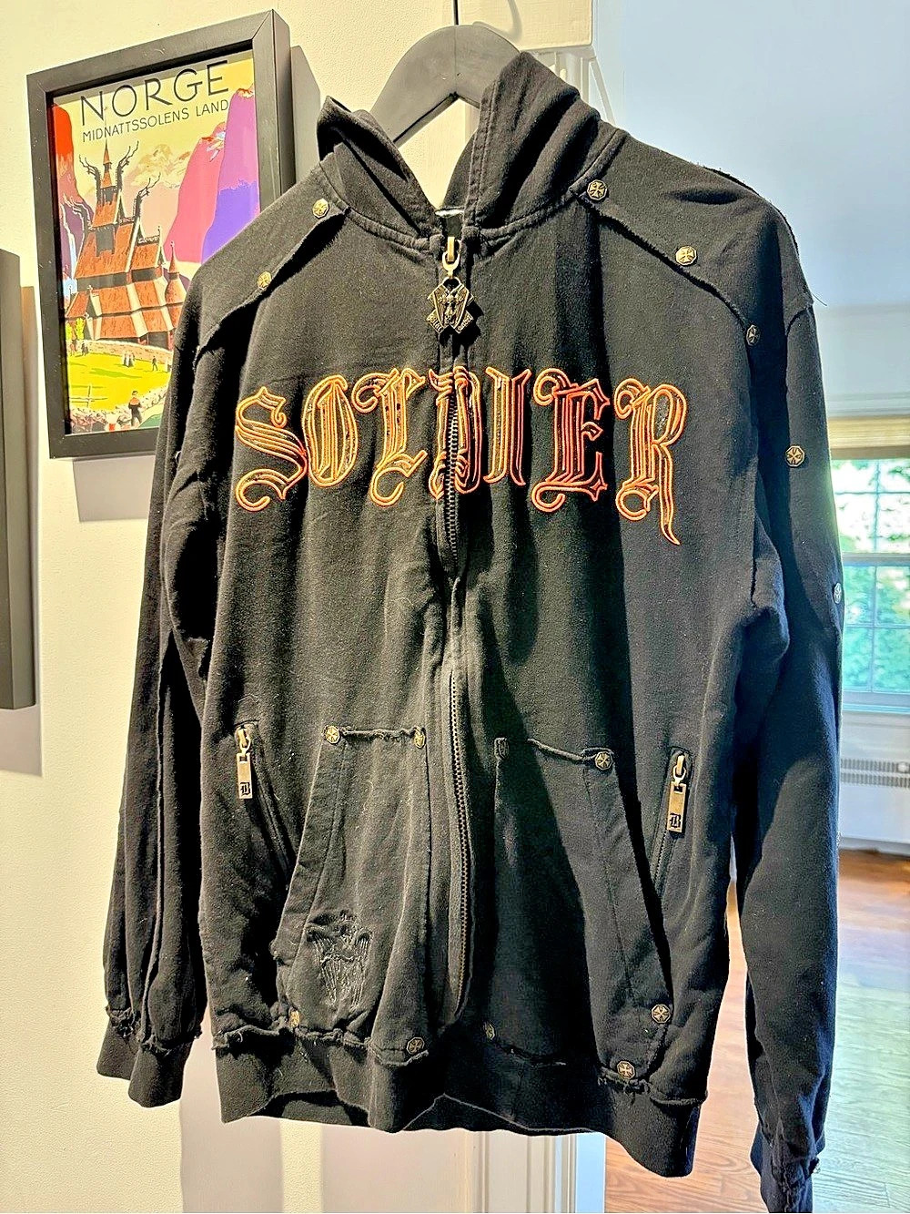 Vintage Blac Label Premium "Soldier/Warrior" Heavy Embroidered Full-Zip Hoodie -